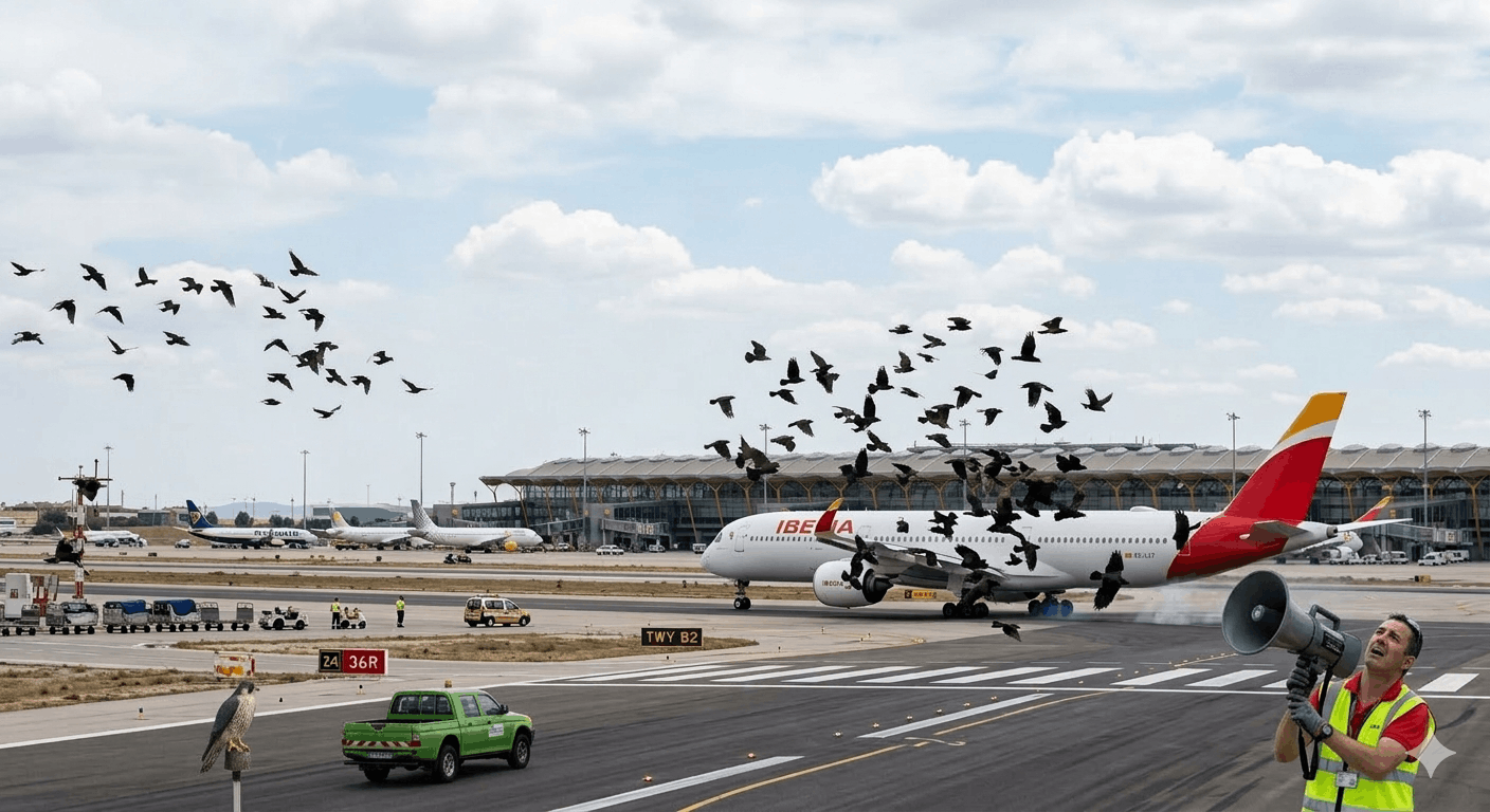 ave volando cerca de aeronave en zona aeroportuaria